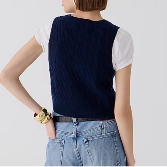 J.Crew Cashmere Cropped Cable-Knit Sweater-Vest in Navy Blue Size Medium - Picture 3 of 10